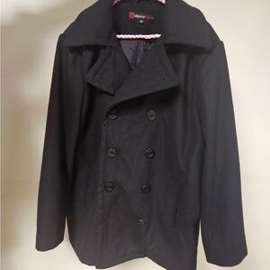 Alpine Swiss Black Double-Breasted Pea Coat